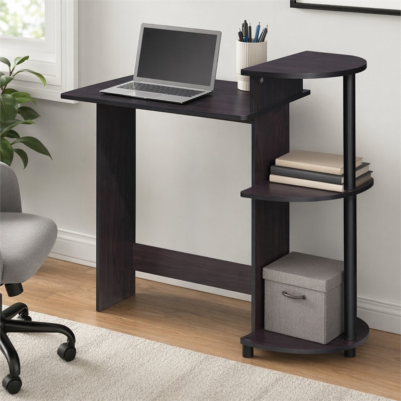 Scranton & Co Compact Computer Desk with Shelves in Dark Walnut
