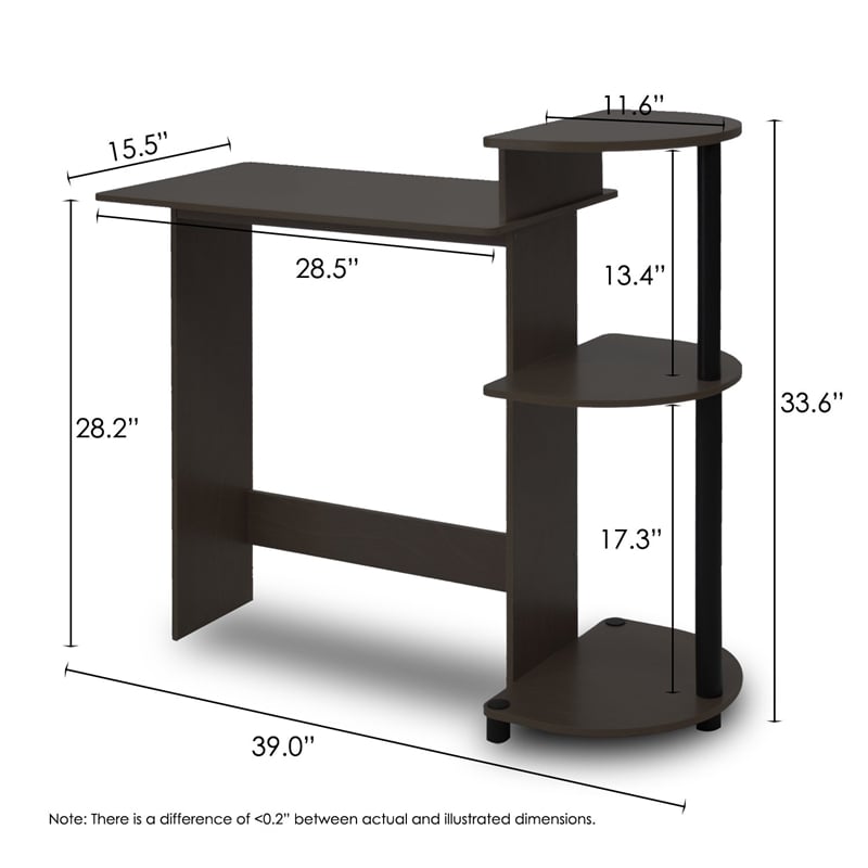 Scranton & Co Compact Computer Desk with Shelves in Espresso/Black