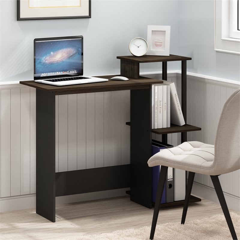 Scranton & Co Efficient Wood Laptop Desk with Shelves in Walnut/Brown
