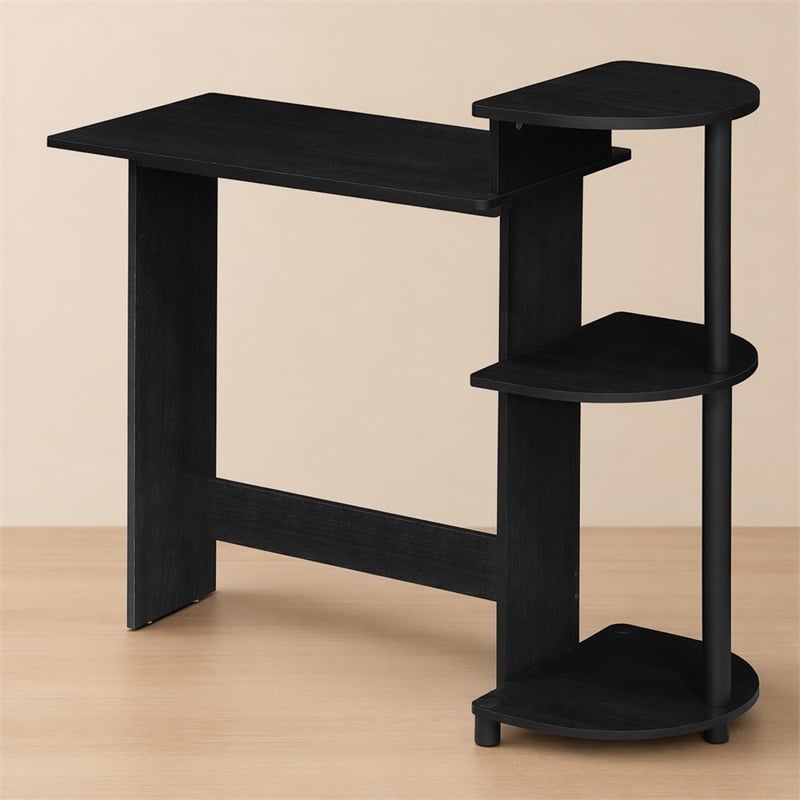 Scranton & Co Compact Computer Desk with Shelves in Americano Black