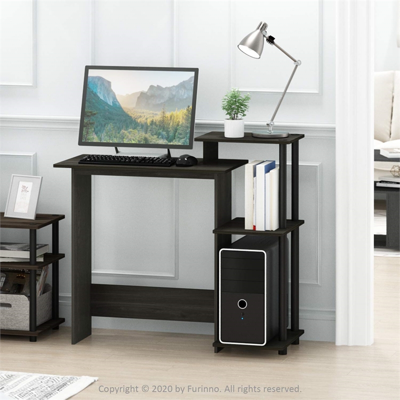 Scranton & Co Compact Laptop Desk with Storage Shelves in Dark Espresso