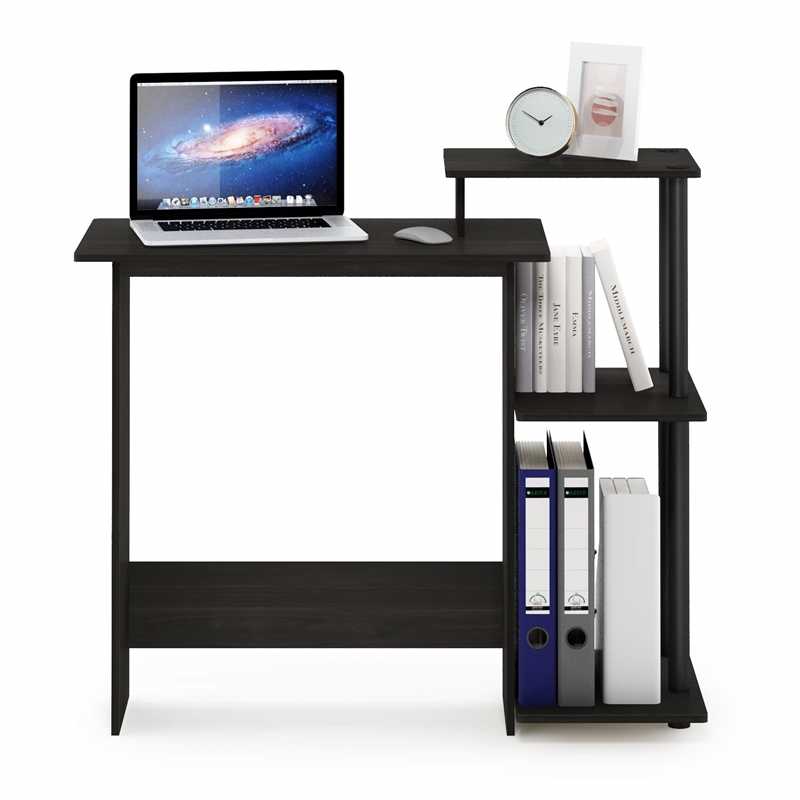 Scranton & Co Compact Laptop Desk with Storage Shelves in Dark Espresso