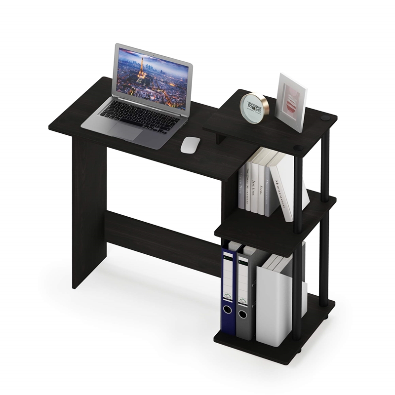 Scranton & Co Compact Laptop Desk with Storage Shelves in Dark Espresso