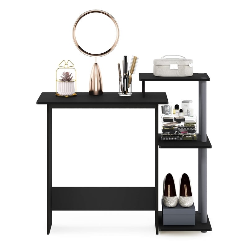 Scranton & Co Compact Laptop Desk with Shelves in Solid Black