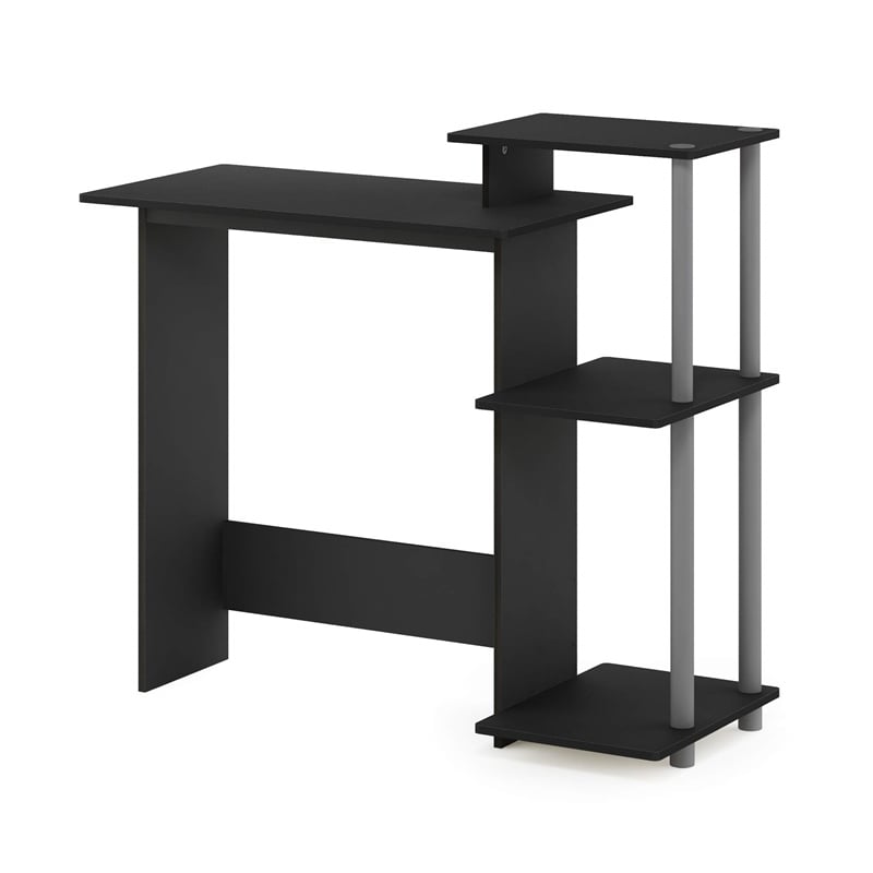 Scranton & Co Compact Laptop Desk with Shelves in Solid Black