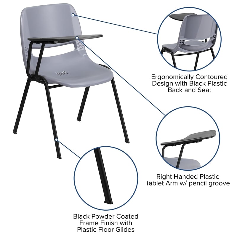 Scranton & Co Plastic Classroom Chair with Right Arm Tablet in Gray
