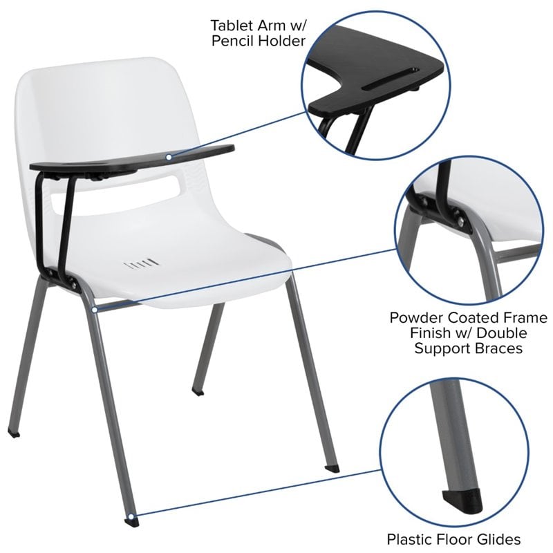 Scranton & Co Plastic Classroom Chair with Right Arm Tablet in White