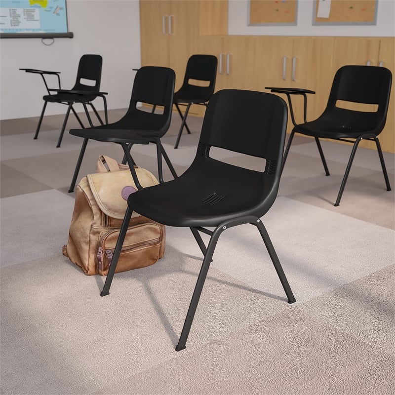 Scranton & Co Plastic Tablet Arm Classroom Chair in Black with Right Arm