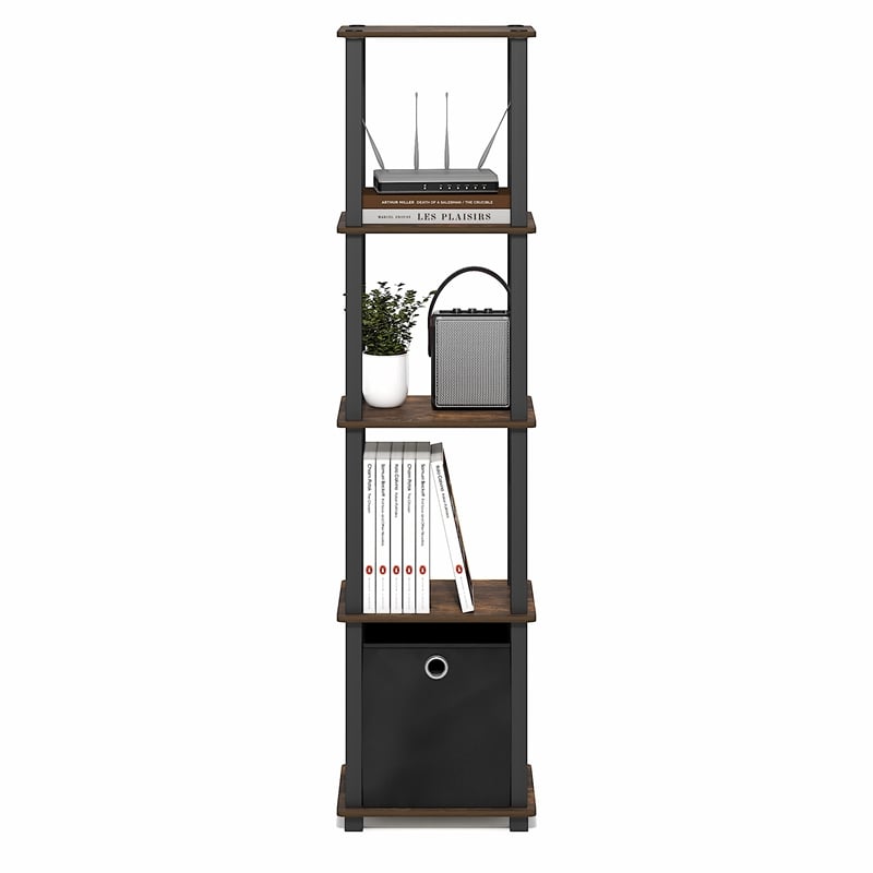 Scranton & Co TURN-N-TUBE 5-Tier Corner Shelf with Bin in Amber Pine