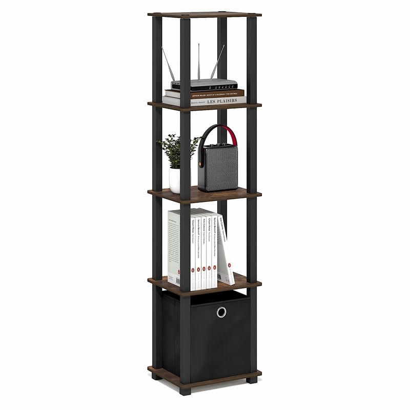 Scranton & Co TURN-N-TUBE 5-Tier Corner Shelf with Bin in Amber Pine