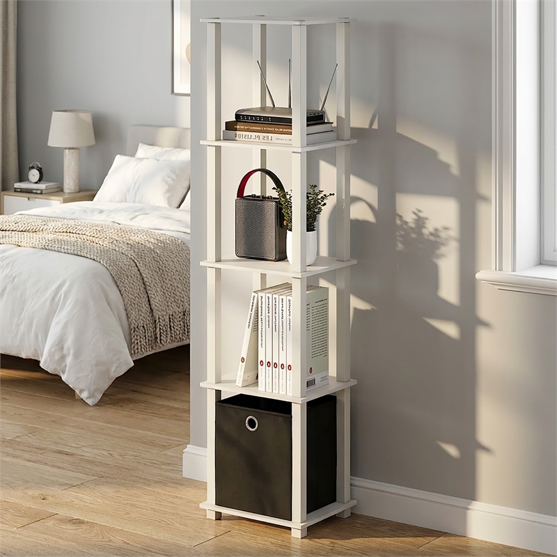 Scranton & Co TURN-N-TUBE 5-Tier Corner Display Shelf with Bin in White