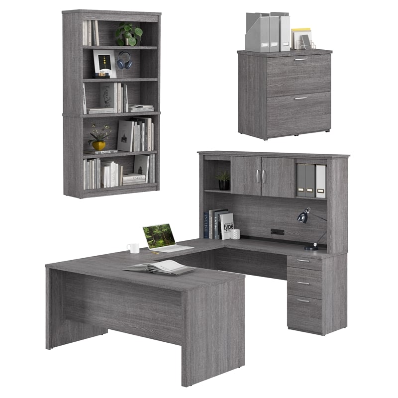 Scranton & Co U or L Shaped Desk with Storage in Bark Gray & PVC