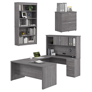 Scranton & Co U or L Shaped Desk with Storage in Bark Gray & PVC