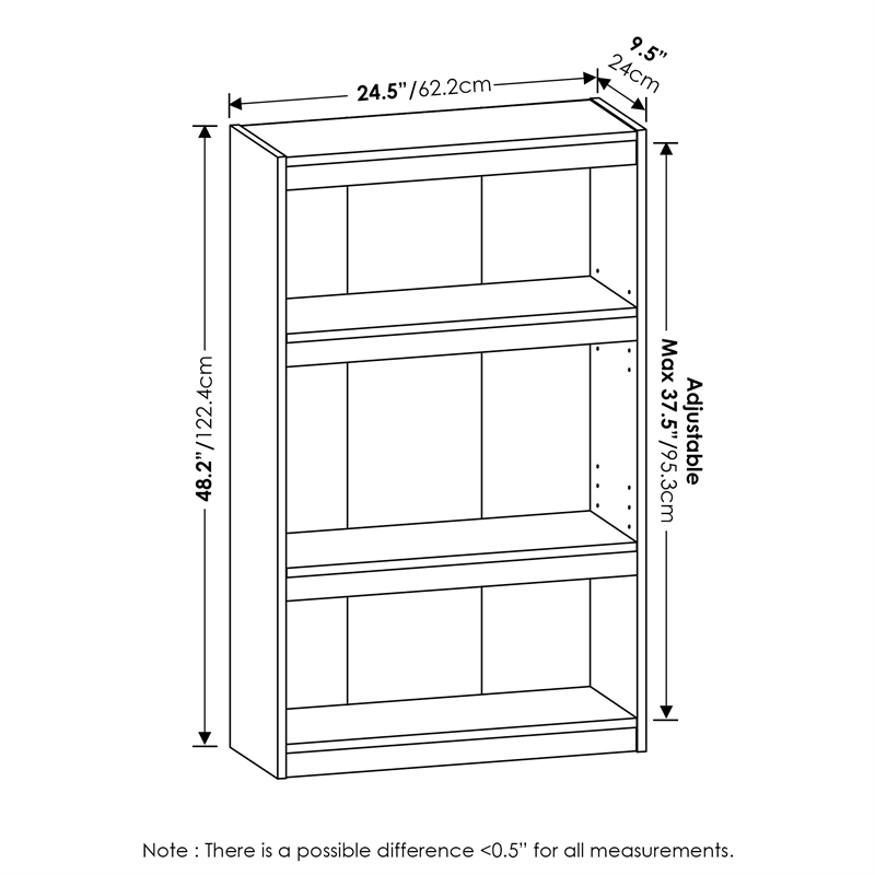 Scranton & Co 3-Tier Adjustable Bookcase in White Engineered Wood
