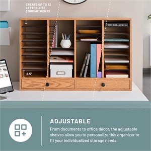 Scranton & Co Medium Oak 32-Compartment File Organizer with Drawer