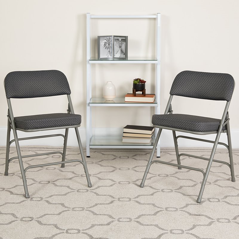 Scranton & Co Double Hinged Metal Folding Chair in Gray (Set of 2)