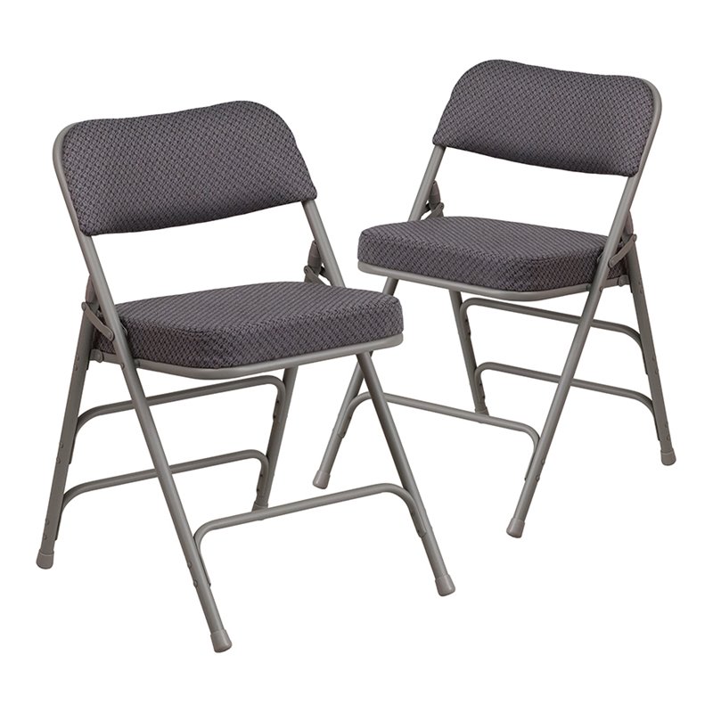 Scranton & Co Double Hinged Metal Folding Chair in Gray (Set of 2)