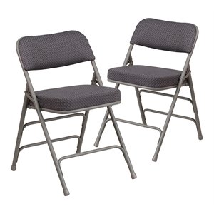 Scranton & Co Double Hinged Metal Folding Chair in Gray (Set of 2)