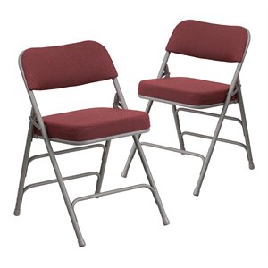 Scranton & Co Triple Braced Metal Folding Chair in Burgundy (Set of 2)