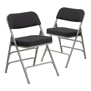 Scranton & Co Pin-Dot Fabric Metal Folding Chair in Black (Set of 2)