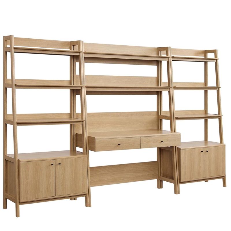 Scranton & Co 3-Piece Wood Office Desk and Bookshelf Set in Oak Finish