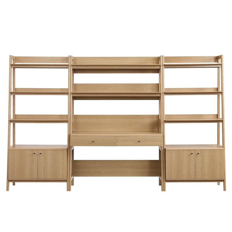 Scranton & Co 3-Piece Wood Office Desk and Bookshelf Set in Oak Finish