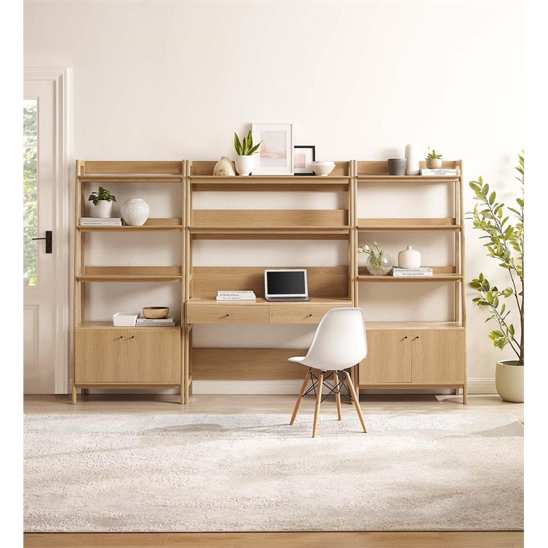 Scranton & Co 3-Piece Wood Office Desk and Bookshelf Set in Oak Finish