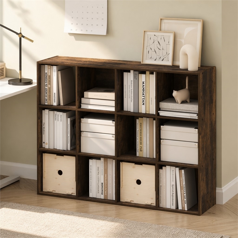 Scranton & Co 12-Cube Storage Bookshelf in Amber Pine for Living Room/Bedroom