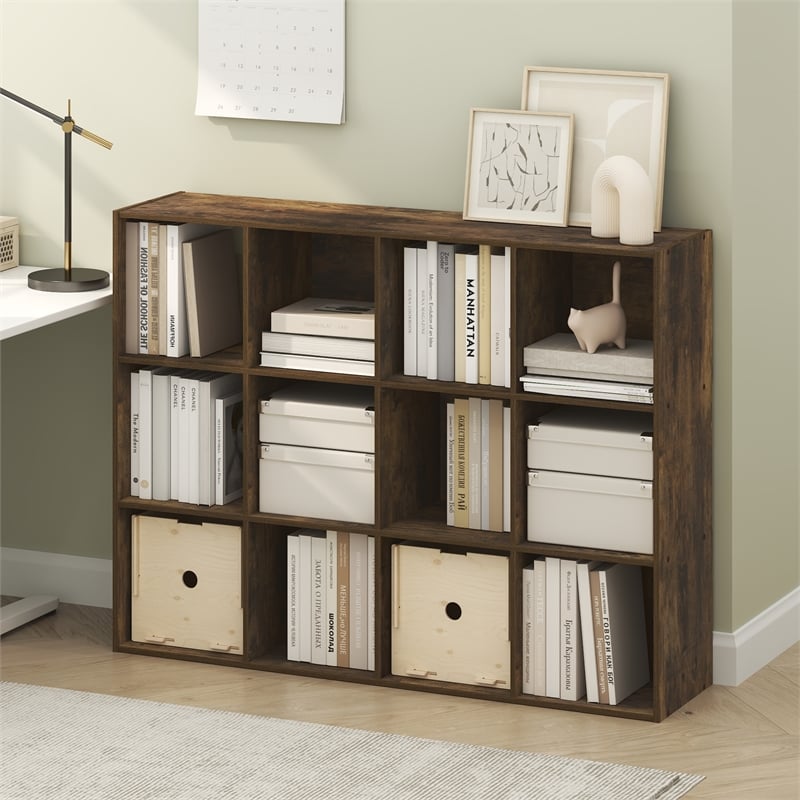 Scranton & Co 12-Cube Storage Bookshelf in Amber Pine for Living Room/Bedroom