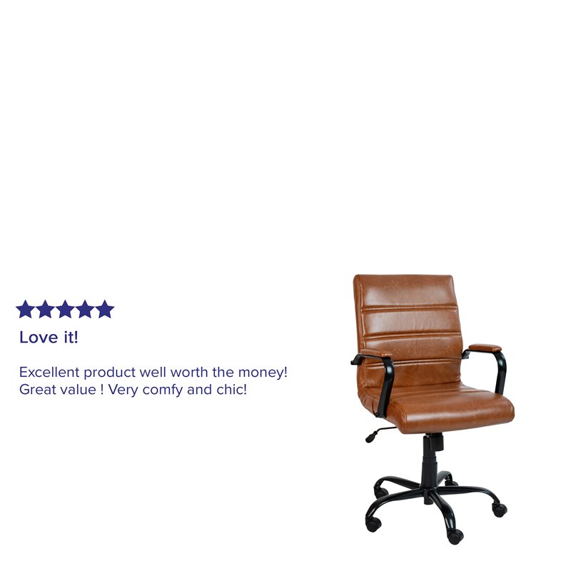 Scranton & Co Mid-Back Office Chair LeatherSoft Brown with Black Base