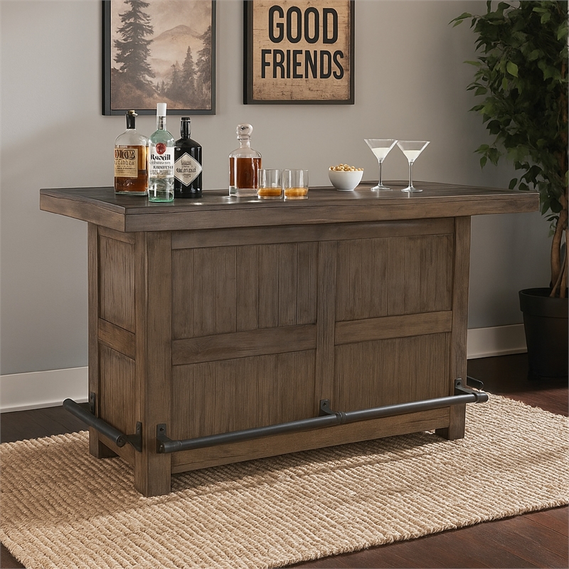 Scranton & Co Taupe Brown Mahogany Bar Cabinet Table with Drawers