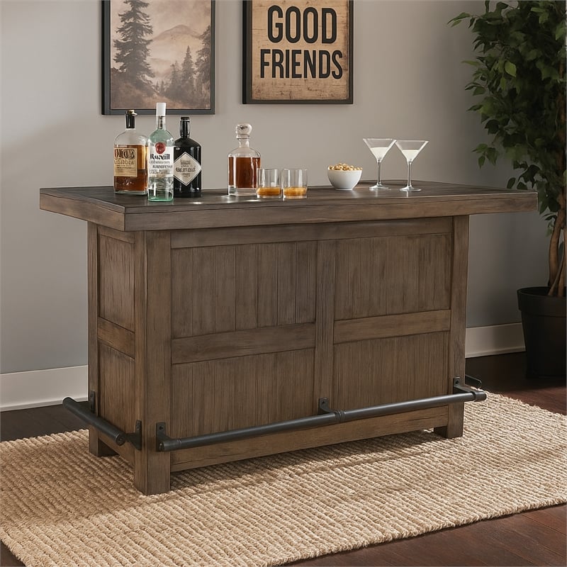 Scranton & Co Taupe Brown Mahogany Bar Cabinet Table with Drawers