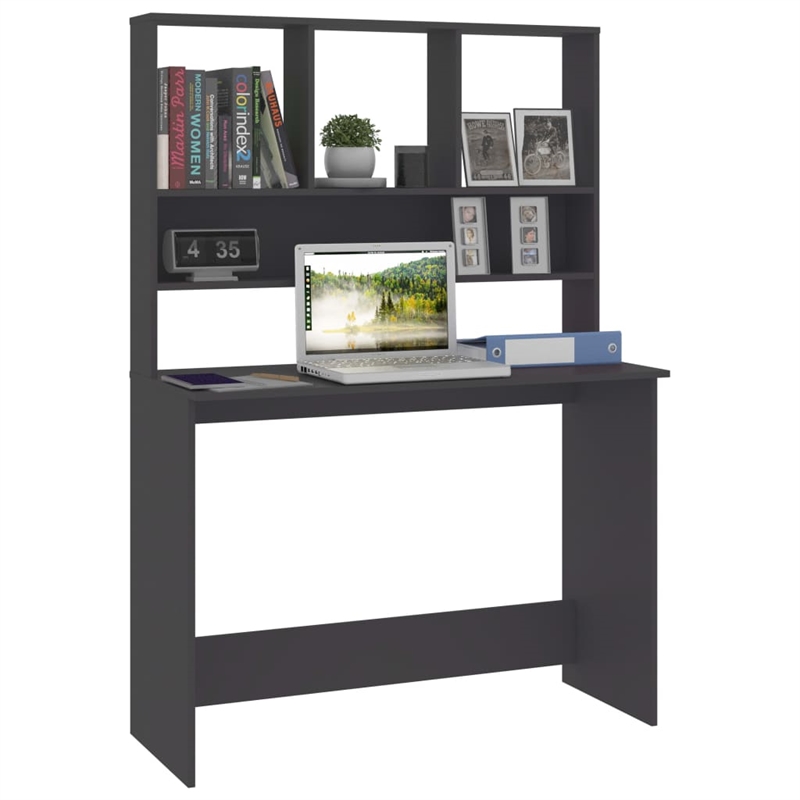 Scranton & Co Compact Rectangular Desk with Floating Shelves in Grey