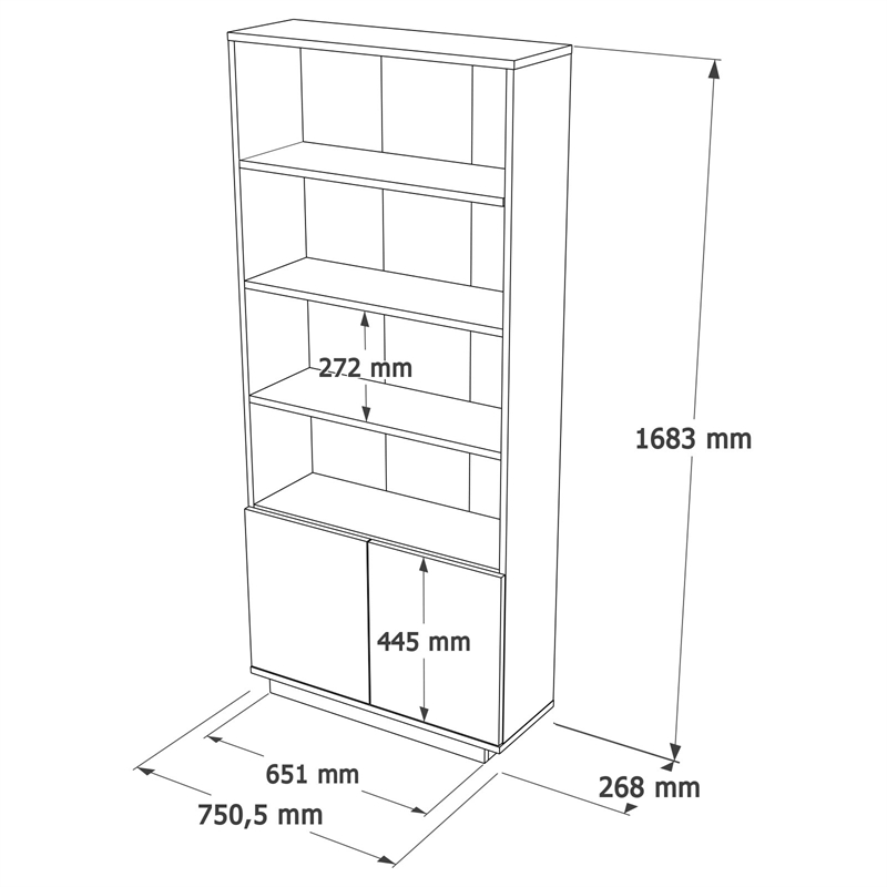 Scranton & Co FR16 Bookshelf in Pine Melamine Board with Anthracite Finish