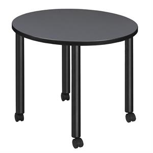 Scranton & Co 30&quot Round Mobile Breakroom Wood Table in Gray/Black