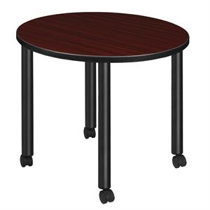 Scranton & Co 30&quot Round Mobile Breakroom Table in Mahogany/Black