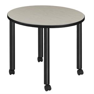 Scranton & Co 30&quot Round Mobile Breakroom Table in Maple/Black