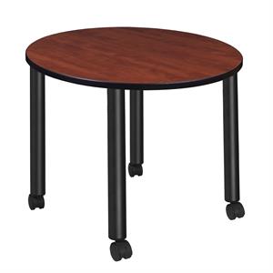 Scranton & Co 36&quot Round Mobile Breakroom Table in Cherry/Black