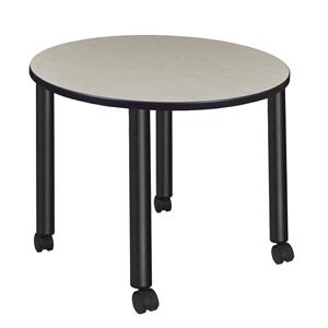 Scranton & Co 36&quot Round Mobile Breakroom Table in Maple/Black