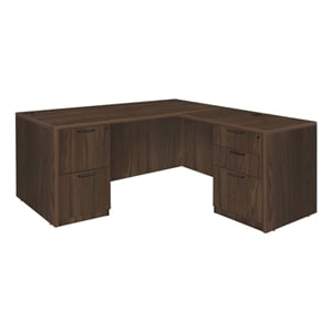 scranton & co 66&quot x 65&quot l desk with 2 full pedestals in neo walnut