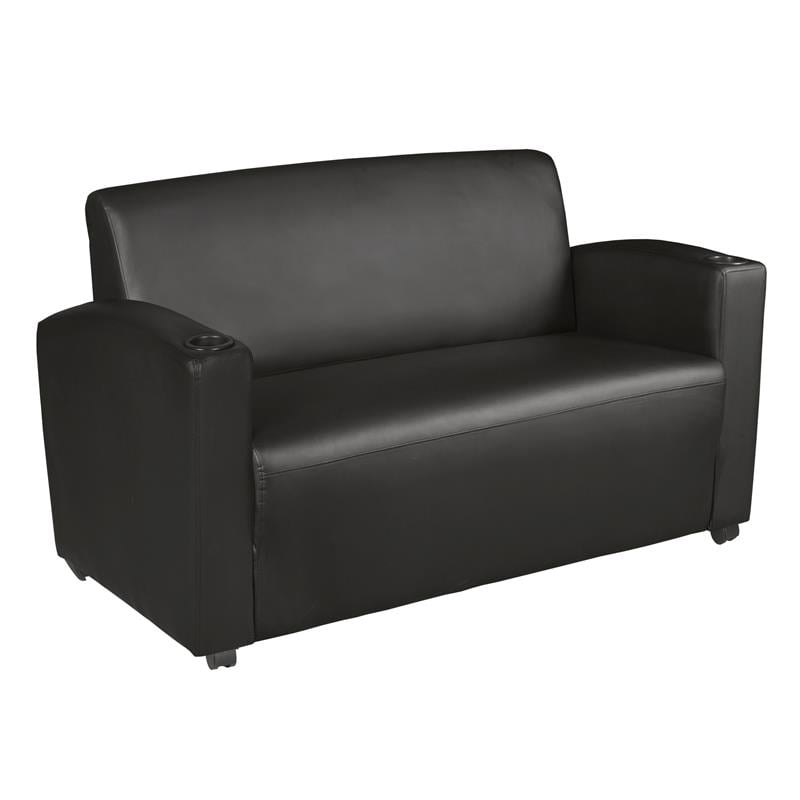 Scranton & Co Vinyl Lounge Loveseat with Cup Holders in Black