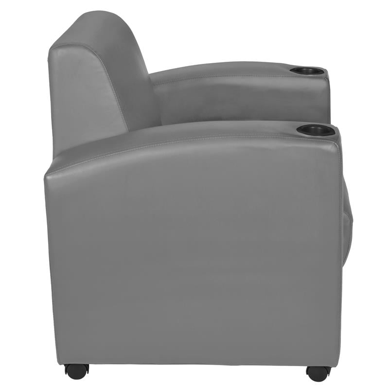 Scranton & Co Mobile Vinyl Lounge Chair with Cup Holders in Gray