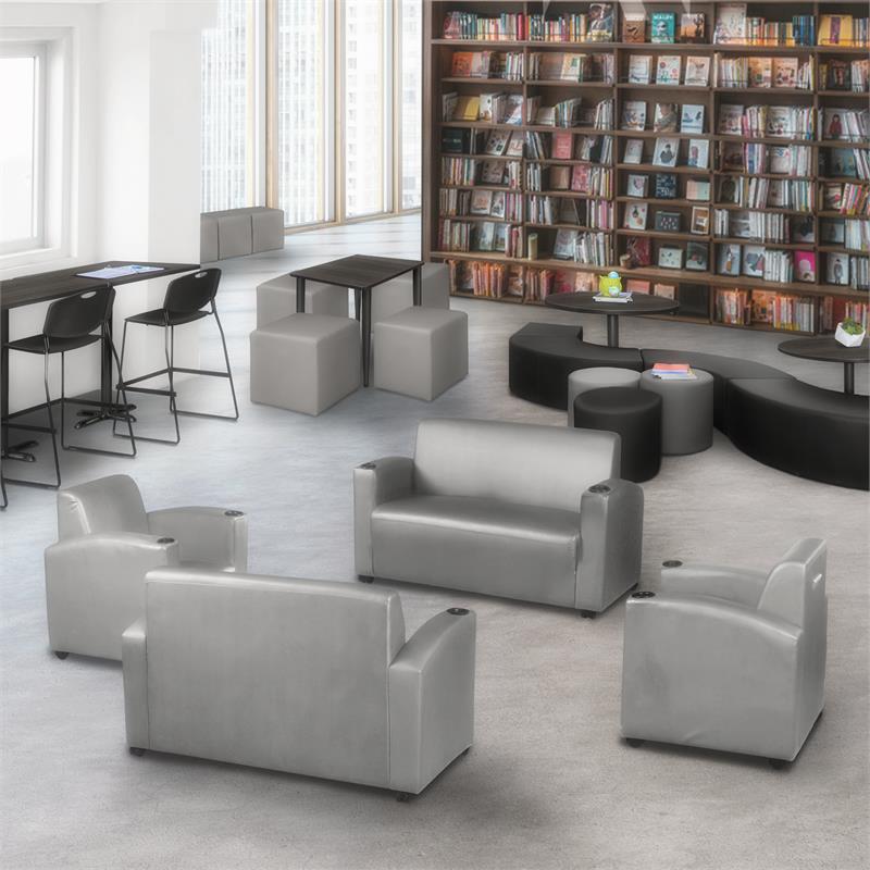 Scranton & Co Vinyl Lounge Loveseat with Cup Holders in Gray