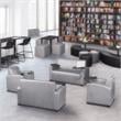 Scranton & Co Tablet Arm Vinyl Loveseat with Cup Holders in Gray/Ash Gray
