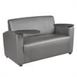 Scranton & Co Tablet Arm Vinyl Loveseat with Cup Holders in Gray/Ash Gray