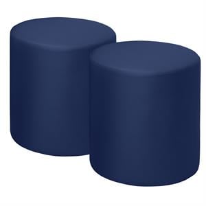 Scranton & Co Plush Round Vinyl Ottoman Set of 2 with Glides in Naval Blue