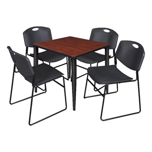 Scranton & Co 30&quot Square Cherry Table with Black Base & 4 Black Poly Chairs