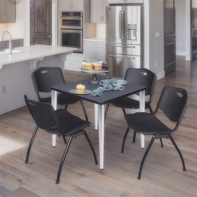 scranton & co 30&quot gray table with chrome base & 4 black contour chairs