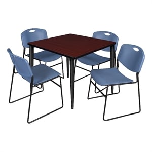 Scranton & Co 36&quot Mahogany Table with Black Base & 4 Blue Poly Chairs
