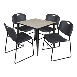 Scranton & Co 30&quot Square Maple Table with Black Base & 4 Black Poly Chairs